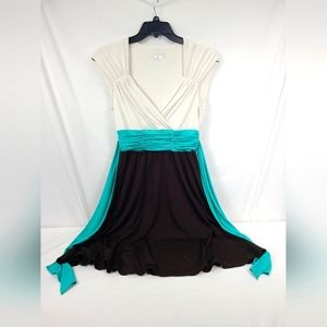London Times Dress Size 10 Cream Turquoise and Black